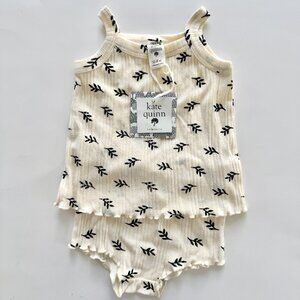 Kate Quinn Tank & Bloomers Set | Leaf Print | Cream & Black | 12–18M | NWT
